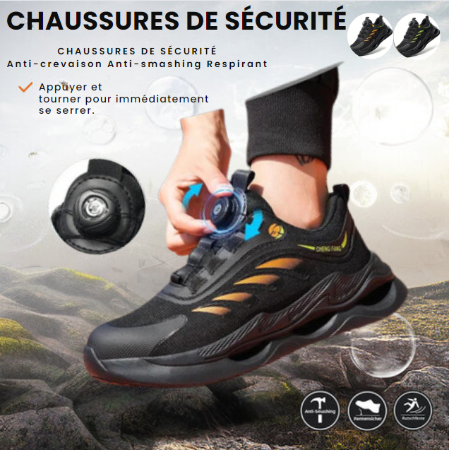 Chaussures de sécurité ultralégères et résistantes à l'usure avec embout en acier-boucle pivotante
